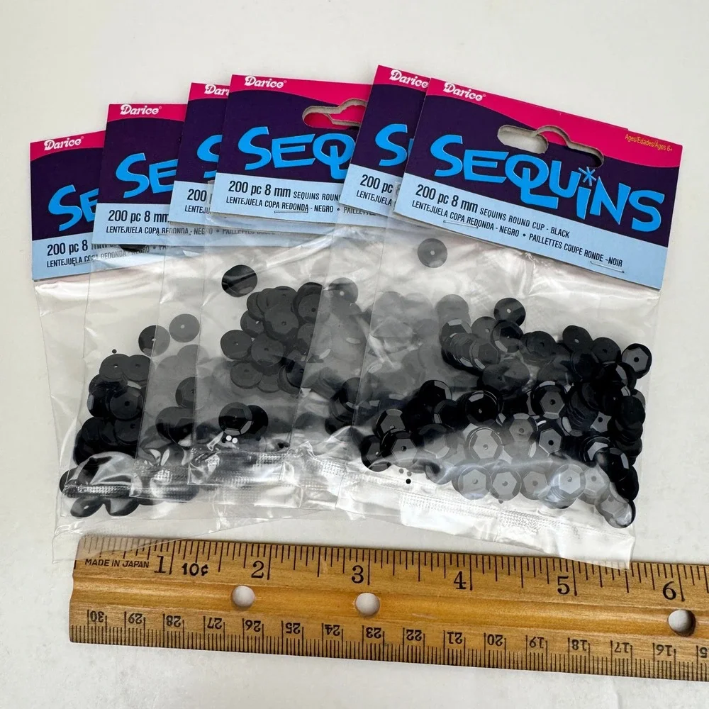Darice‎ Black Sequins Round Cup 200 pc each 8mm 6 Packs Art Crafting Supply